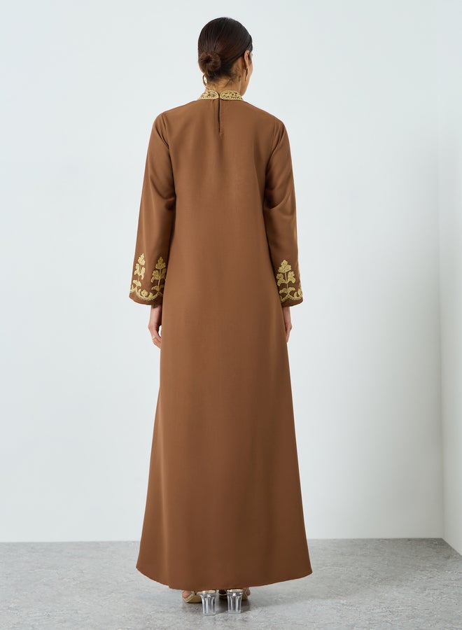 Maxim Creation Women Brown Embroidered A-Line Jalabiya - Image 4